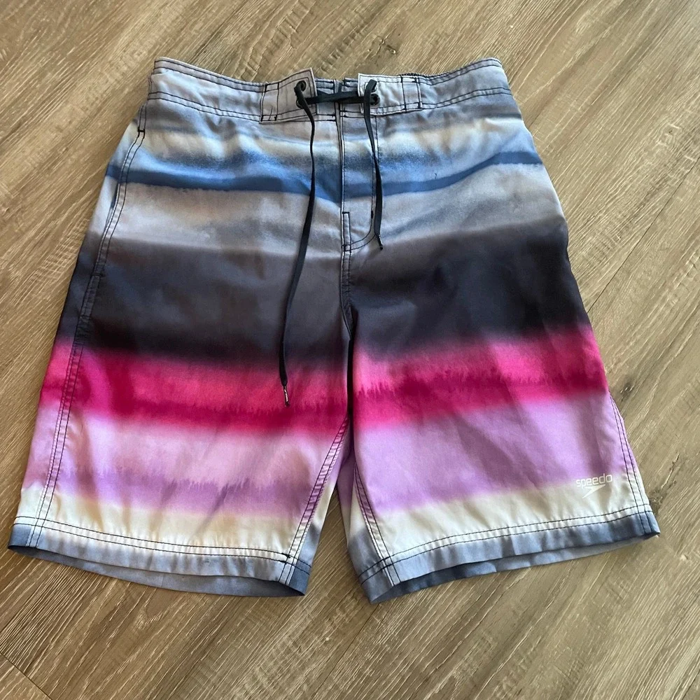 Speedo Men's Swim Trunks Size M Multicolor Striped Board Shorts Beach Vacation
